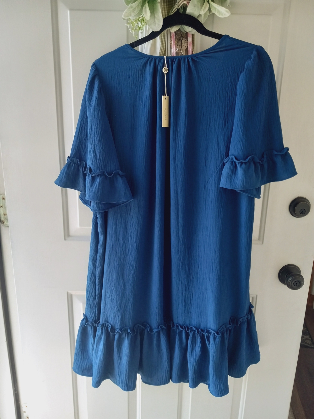 Max Studio Blue Ruffle-Sleeve Shift Dress With Tags